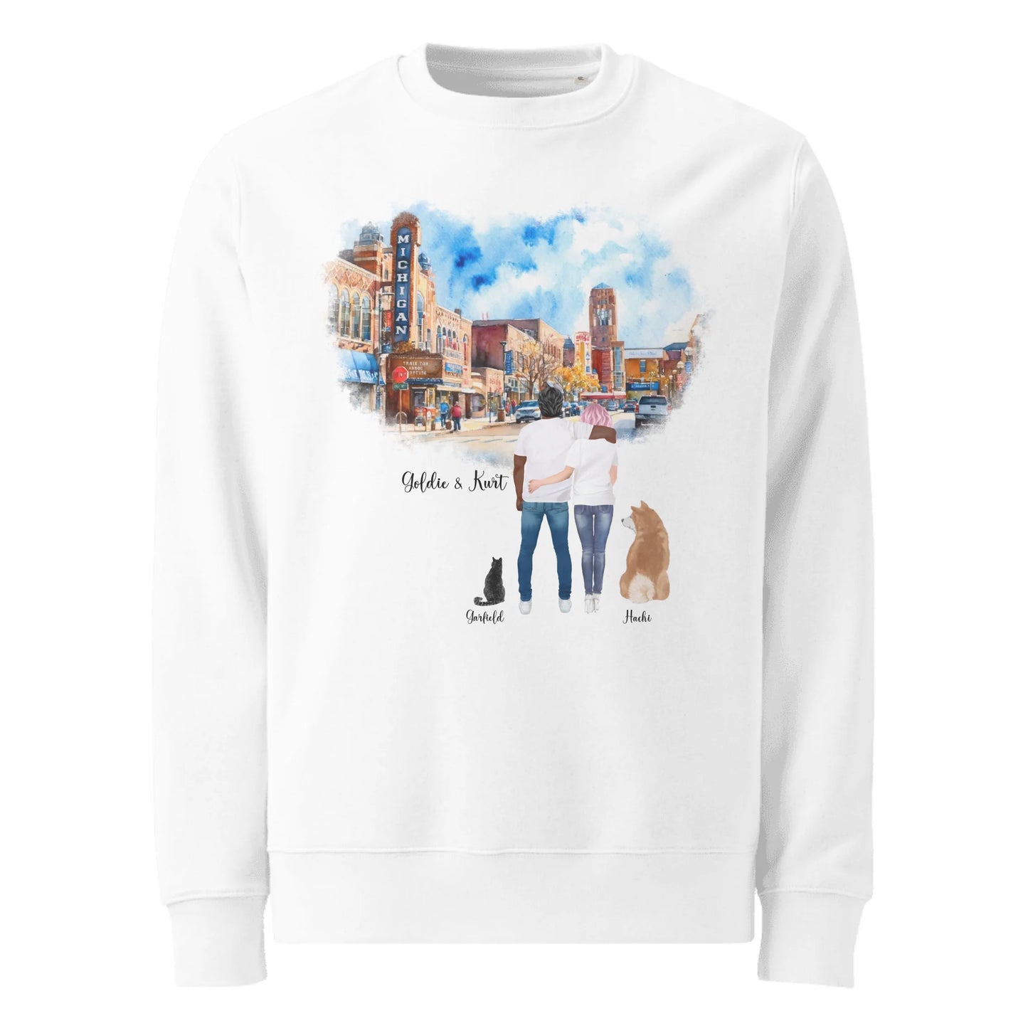 Personalized Couple & Pets – Eco-Friendly Sweatshirt | Downtown Ann Arbor