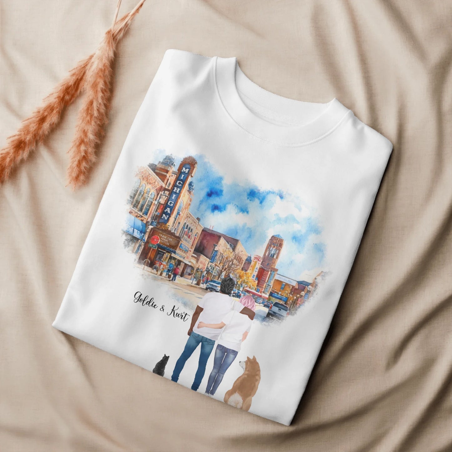 Personalized Couple & Pets – Eco-Friendly Sweatshirt | Downtown Ann Arbor