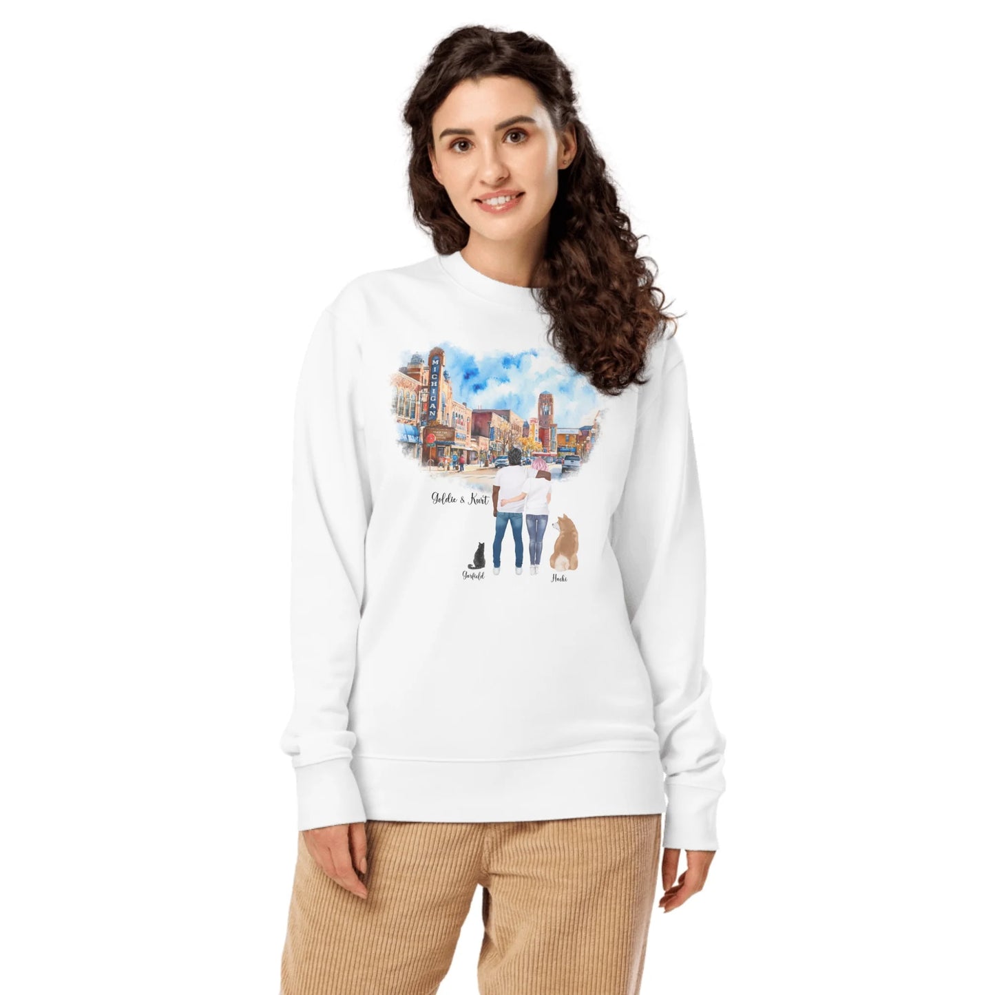Personalized Couple & Pets – Eco-Friendly Sweatshirt | Downtown Ann Arbor