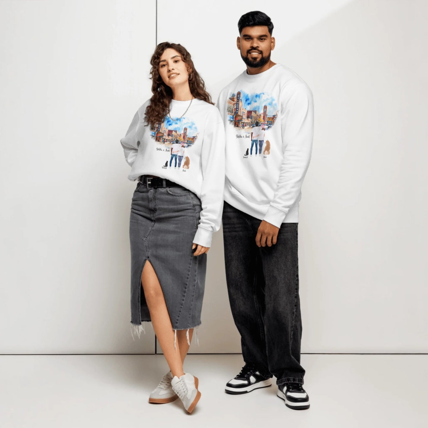 Personalized Couple & Pets – Eco-Friendly Sweatshirt | Downtown Ann Arbor