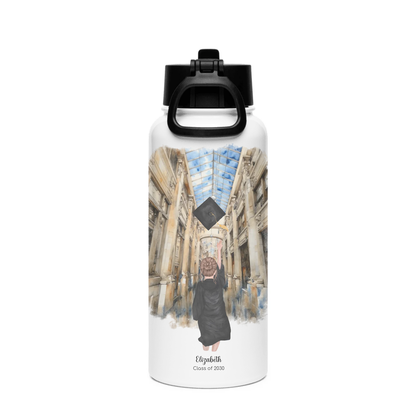 Personalized Graduation Girl – Stainless Steel Water Bottle with Straw Lid | Nickels Arcade
