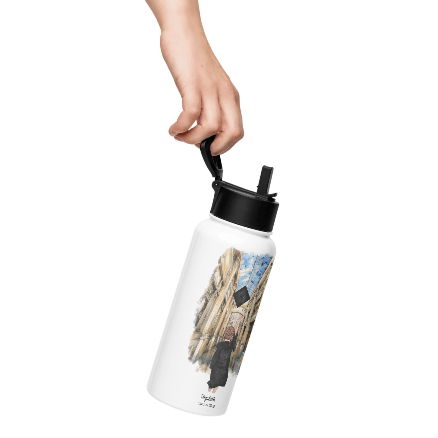 Personalized Graduation Girl – Stainless Steel Water Bottle with Straw Lid | Nickels Arcade