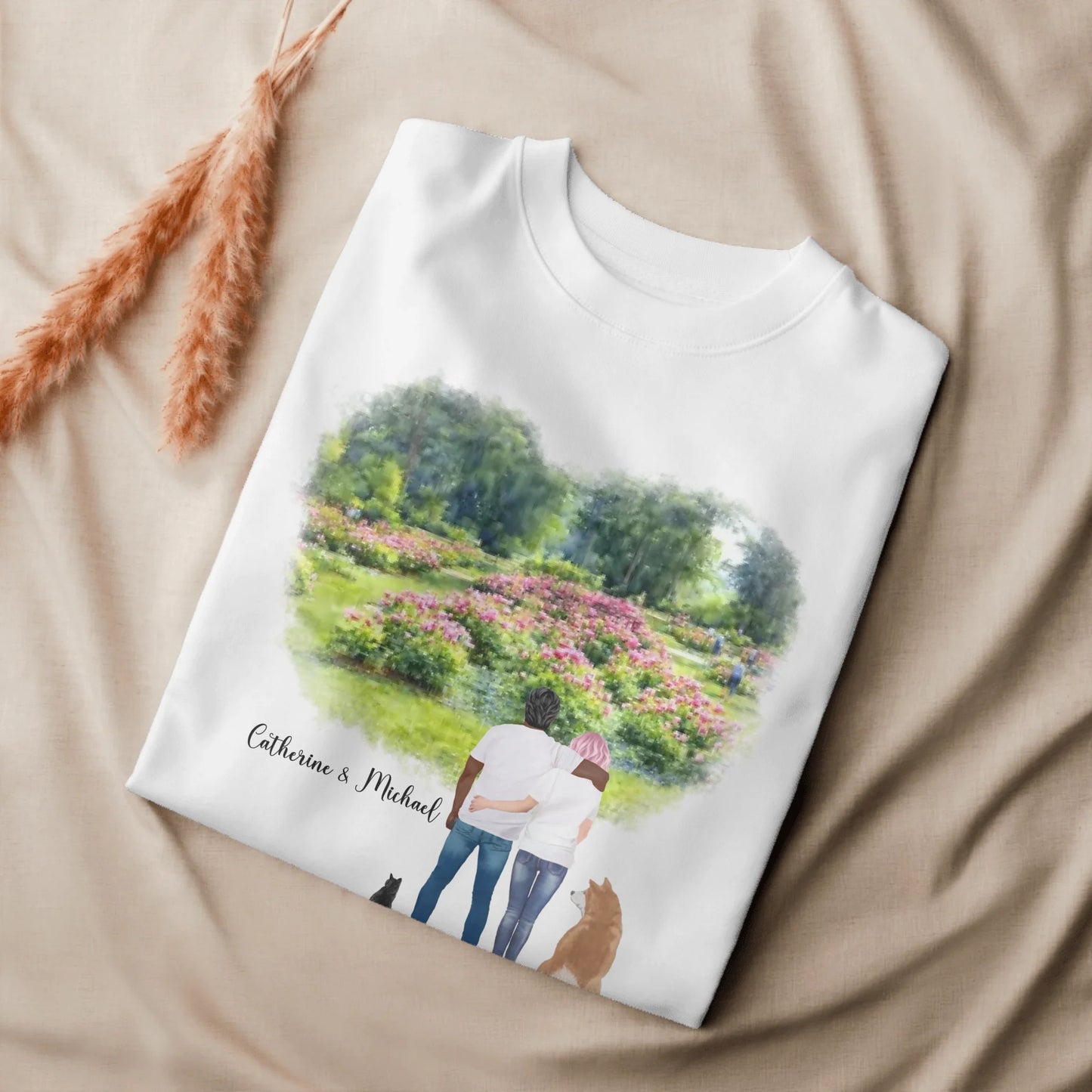 Personalized Couple & Pets – Eco-Friendly Sweatshirt | Peony Garden
