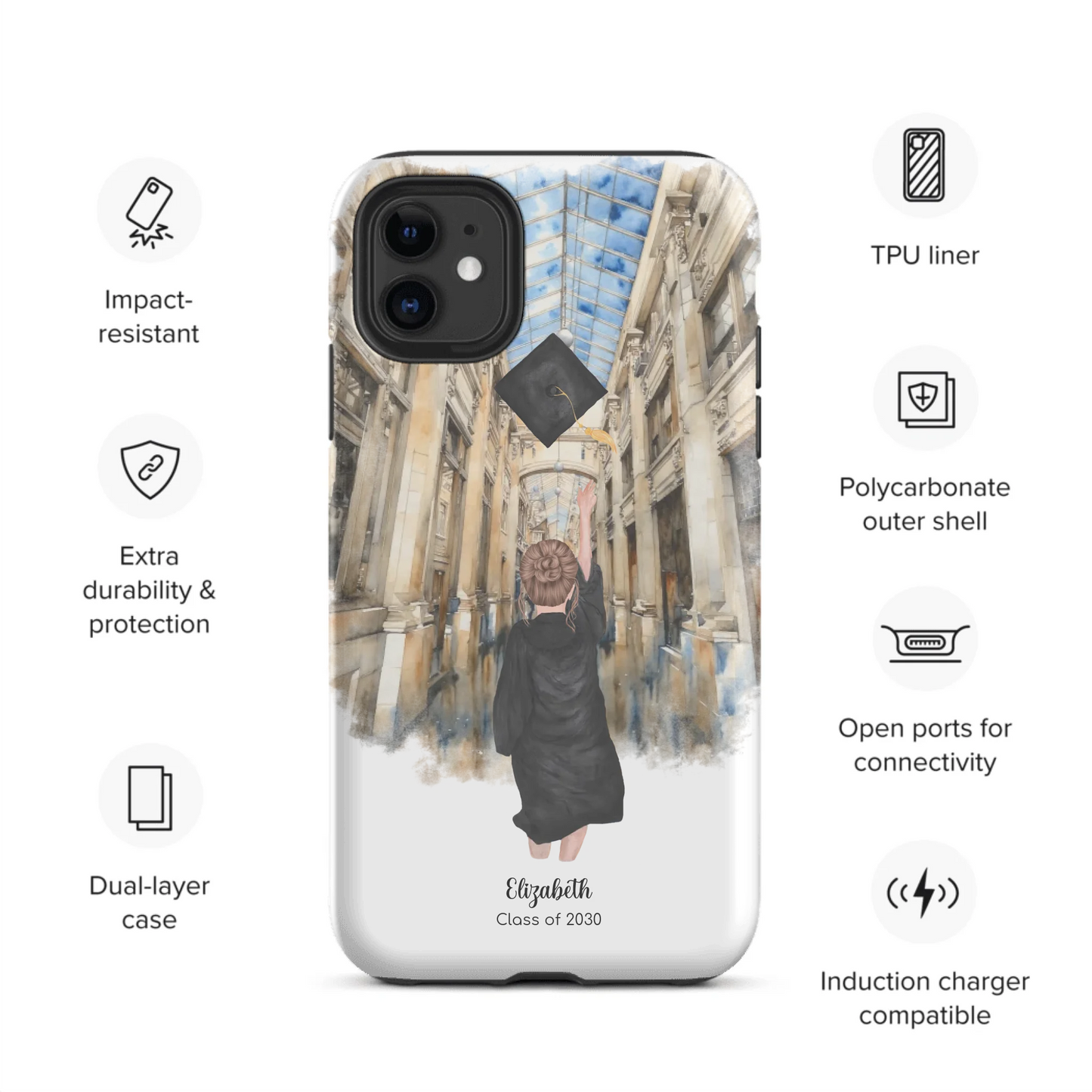 Personalized Graduation Girl – Tough Case for iPhone® (MagSafe® & Standard) | Nickels Arcade