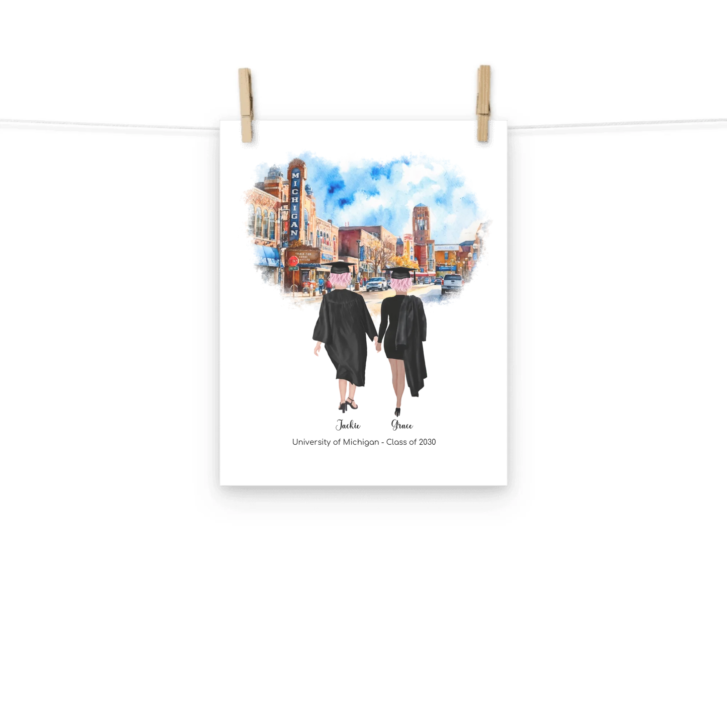 Personalized Graduation Best Friends – Premium (Matte, Luster, Unframed, Framed) Poster | Downtown Ann Arbor