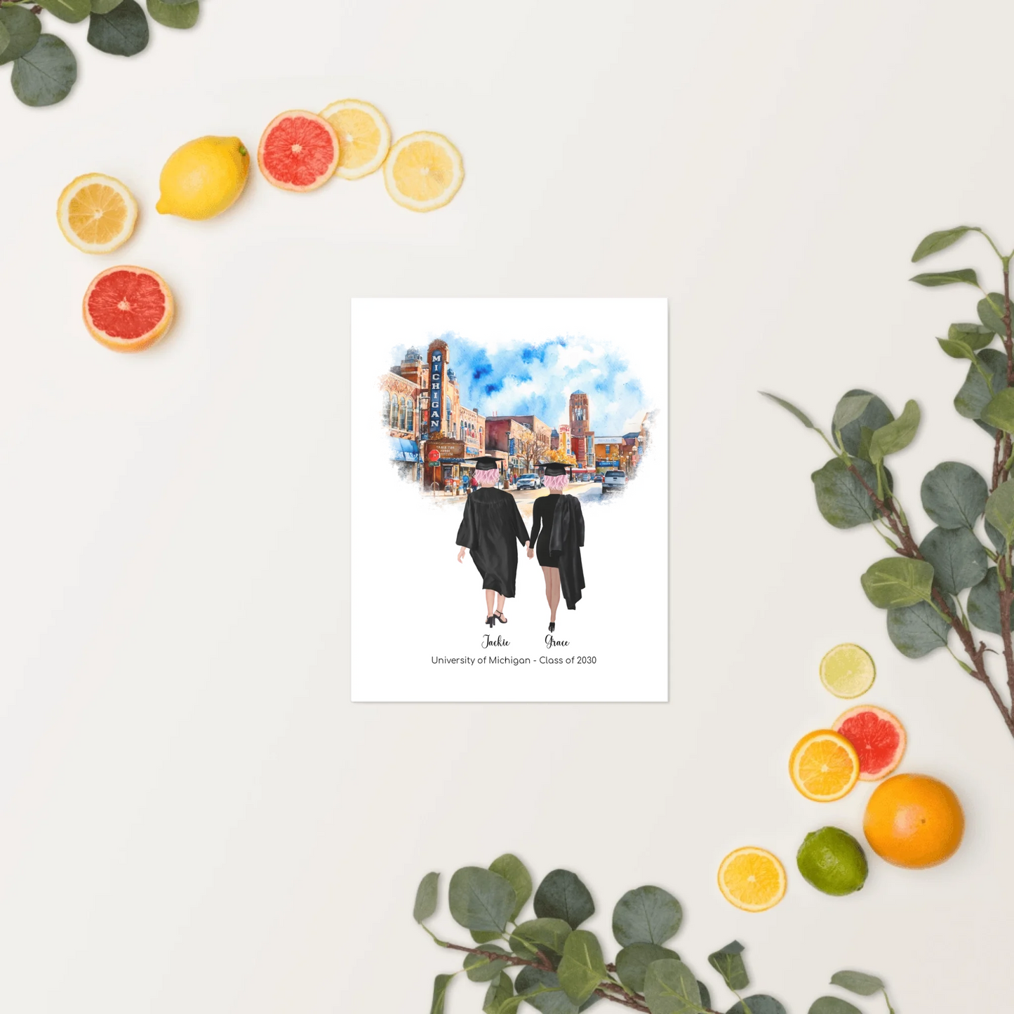 Personalized Graduation Best Friends – Premium (Matte, Luster, Unframed, Framed) Poster | Downtown Ann Arbor