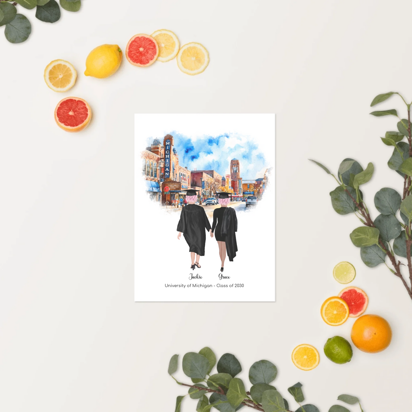 Personalized Graduation Best Friends – Premium (Matte, Luster, Unframed, Framed) Poster | Downtown Ann Arbor