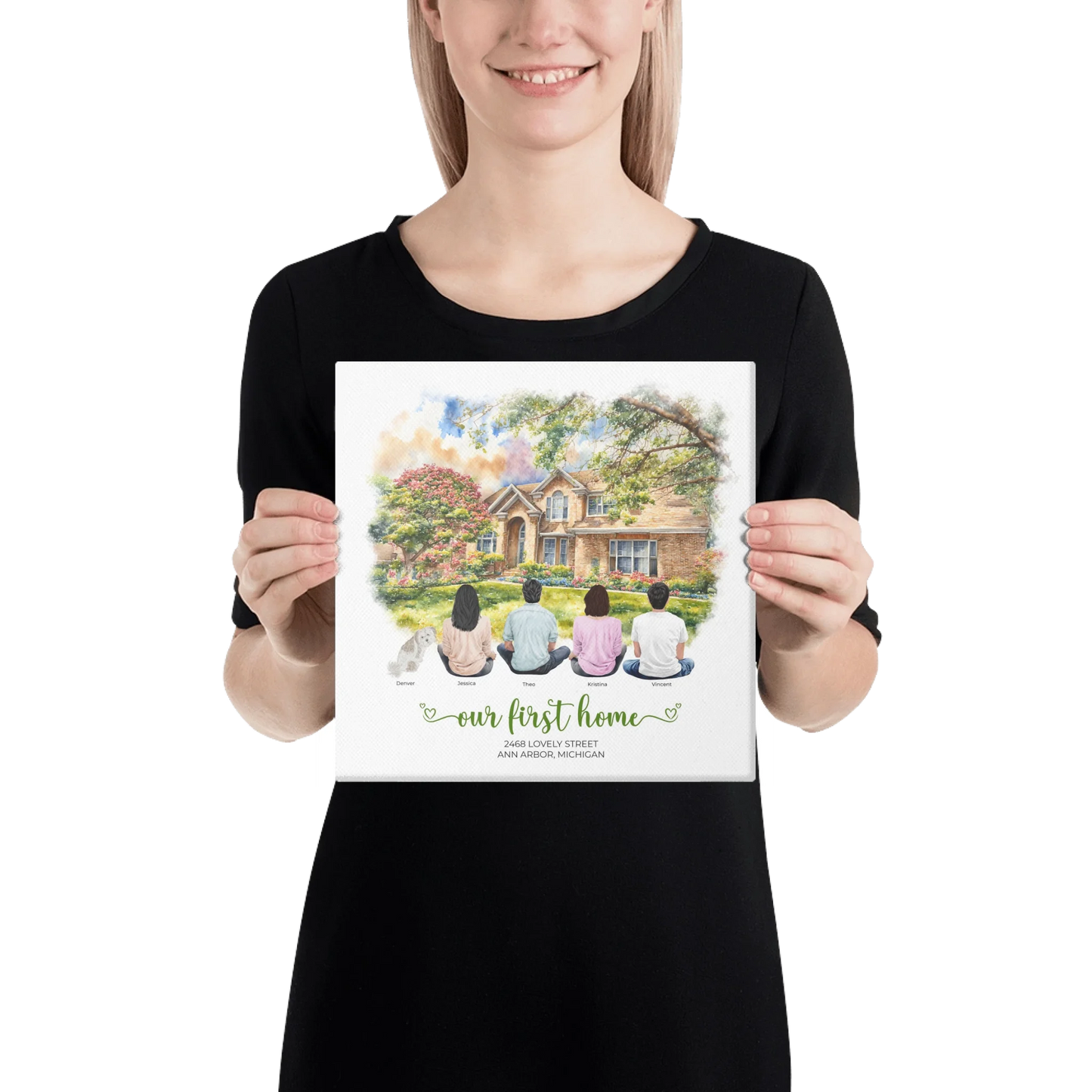 Personalized Watercolor Family Home | From Your Photos – Canvas Print
