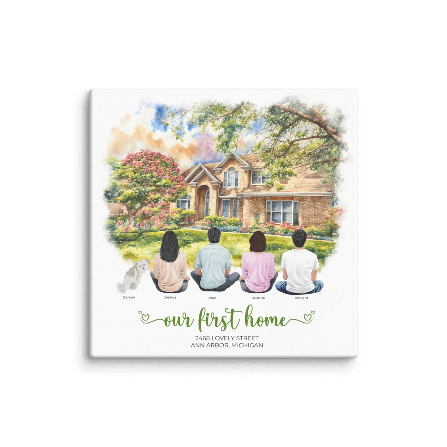 Personalized Watercolor Family Home | From Your Photos – Canvas Print