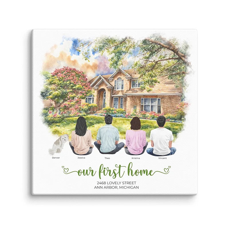 Personalized Watercolor Family Home | From Your Photos – Canvas Print