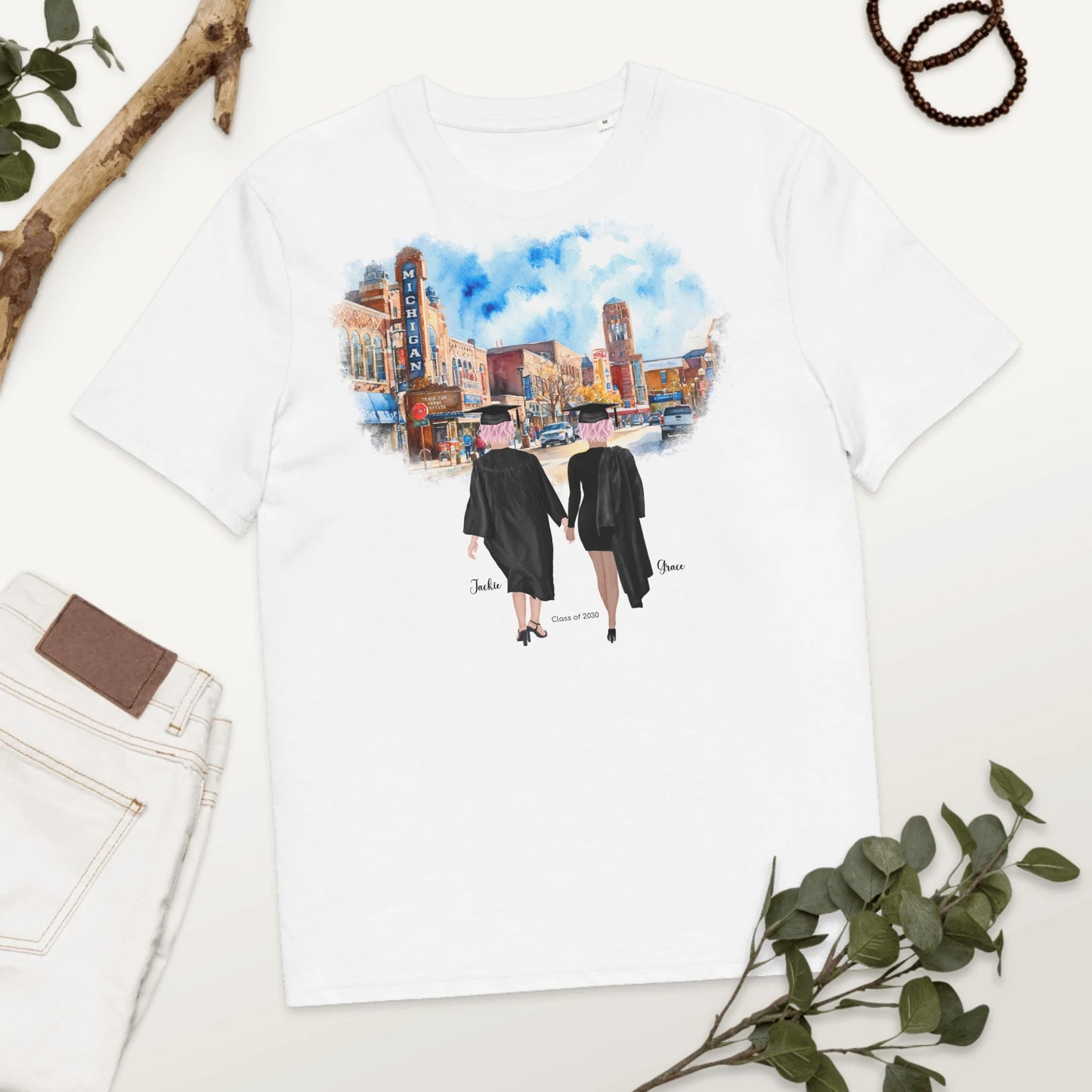 Personalized Graduation Best Friends – Organic Cotton T-Shirt | Downtown Ann Arbor