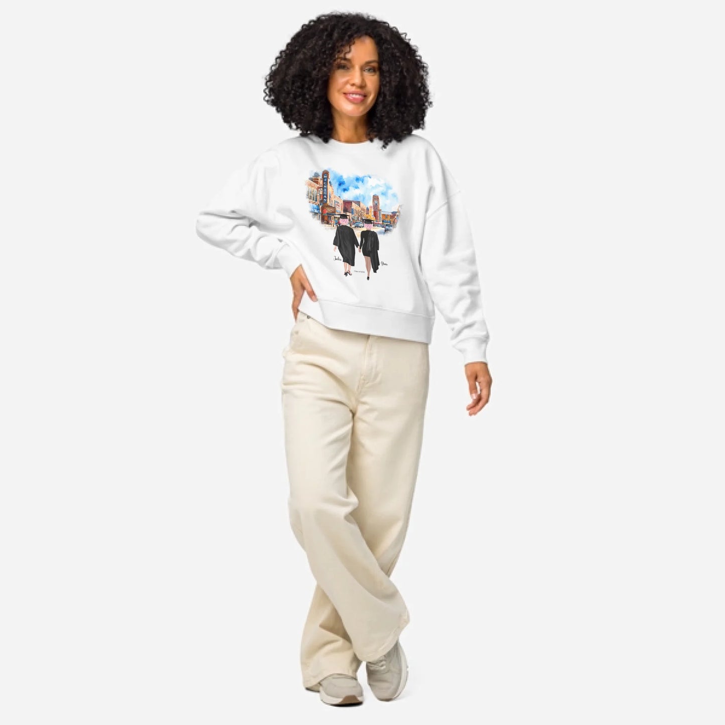 Personalized Graduation Best Friends – Women's Organic Crew Neck Sweatshirt | Downtown Ann Arbor