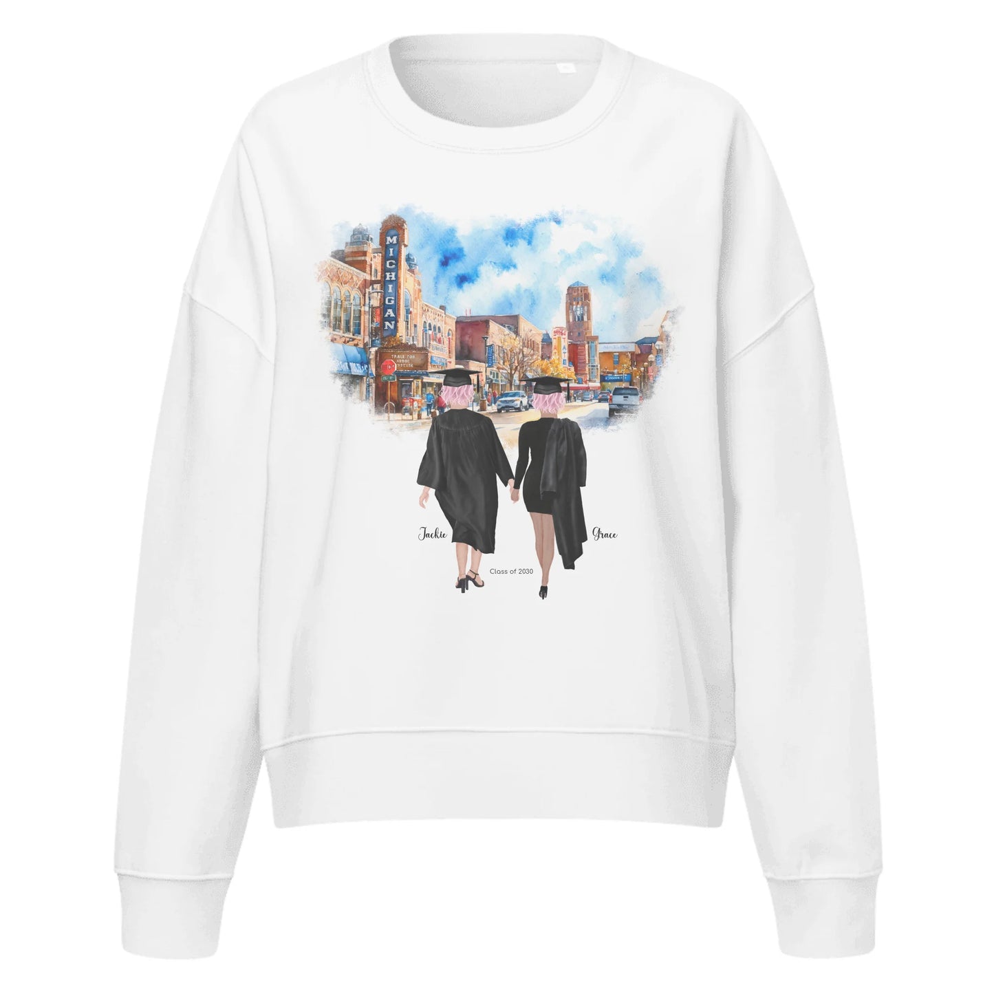 Personalized Graduation Best Friends – Women's Organic Crew Neck Sweatshirt | Downtown Ann Arbor