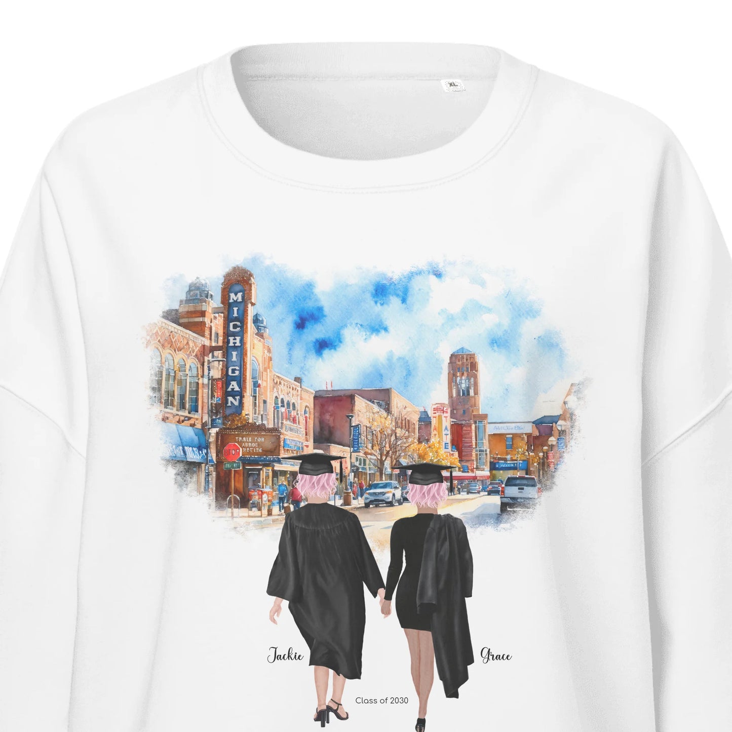 Personalized Graduation Best Friends – Women's Organic Crew Neck Sweatshirt | Downtown Ann Arbor