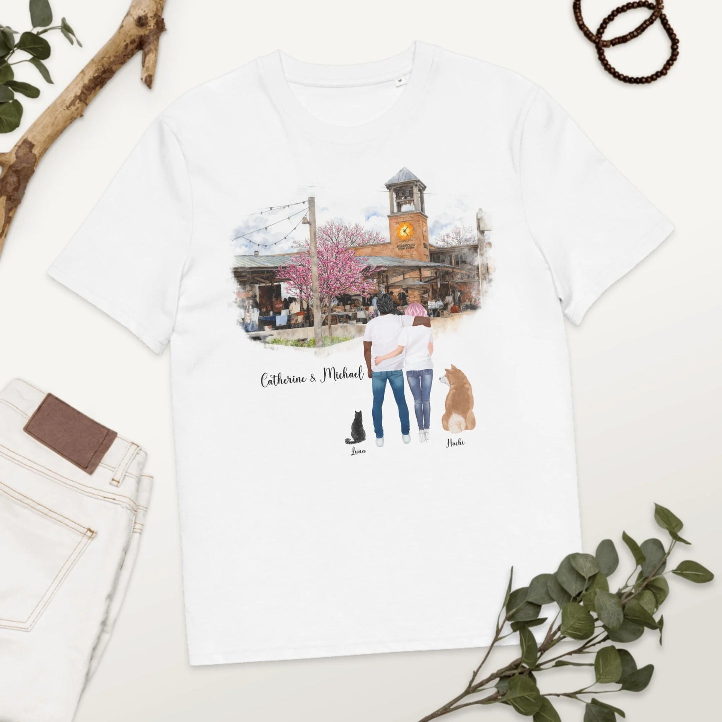Personalized Couple & Pets – Organic Cotton T-Shirt | Kerrytown Ann Arbor