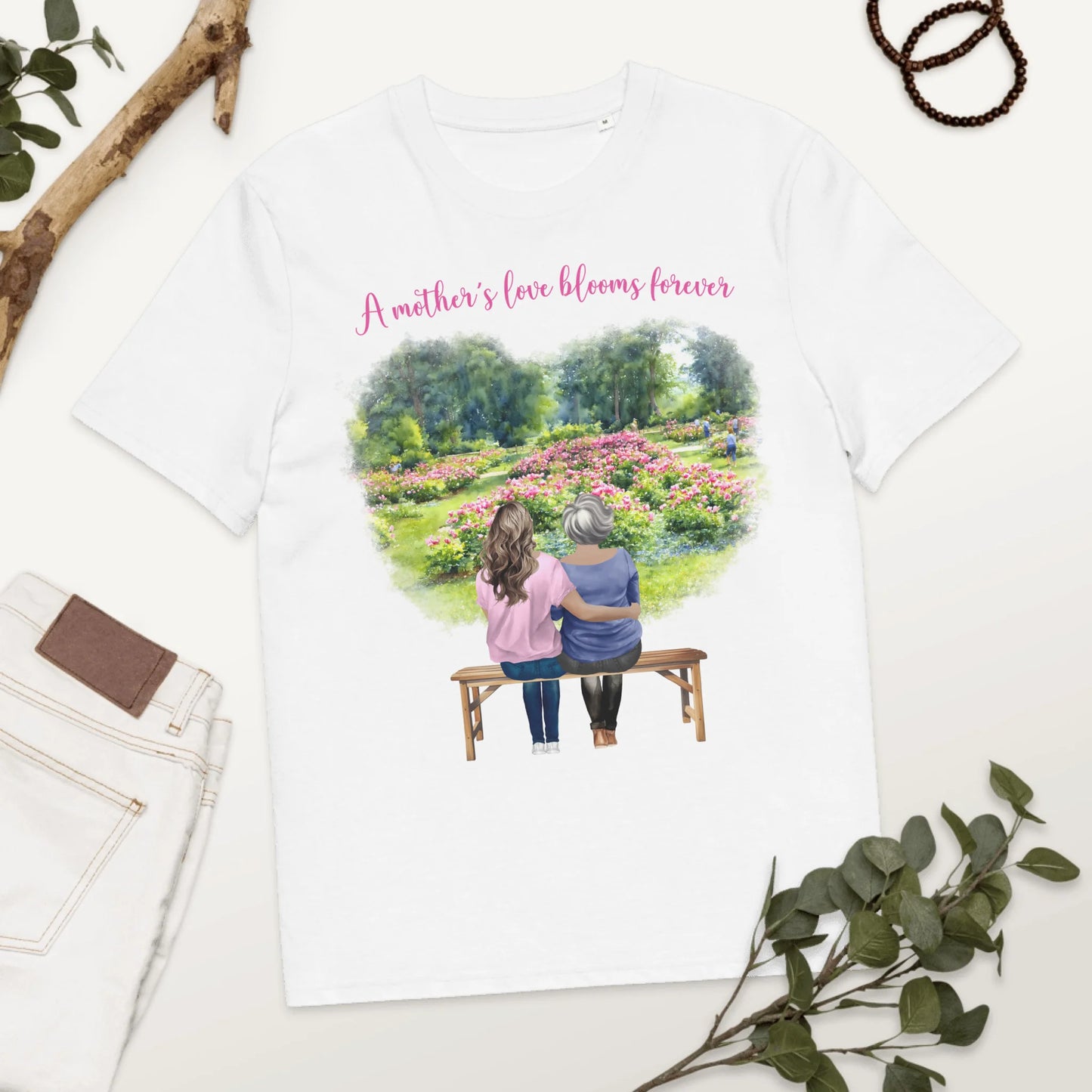 Personalized Mother & Daughter – Organic Cotton T-Shirt | Peony Garden