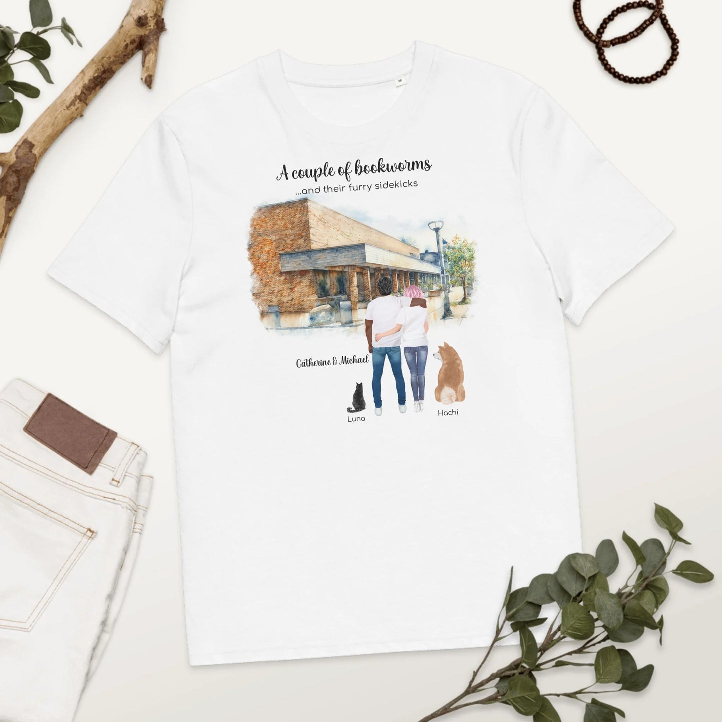 Personalized Personalized Couple & Pets – Organic Cotton T-Shirt | Choose Your Ann Arbor Library