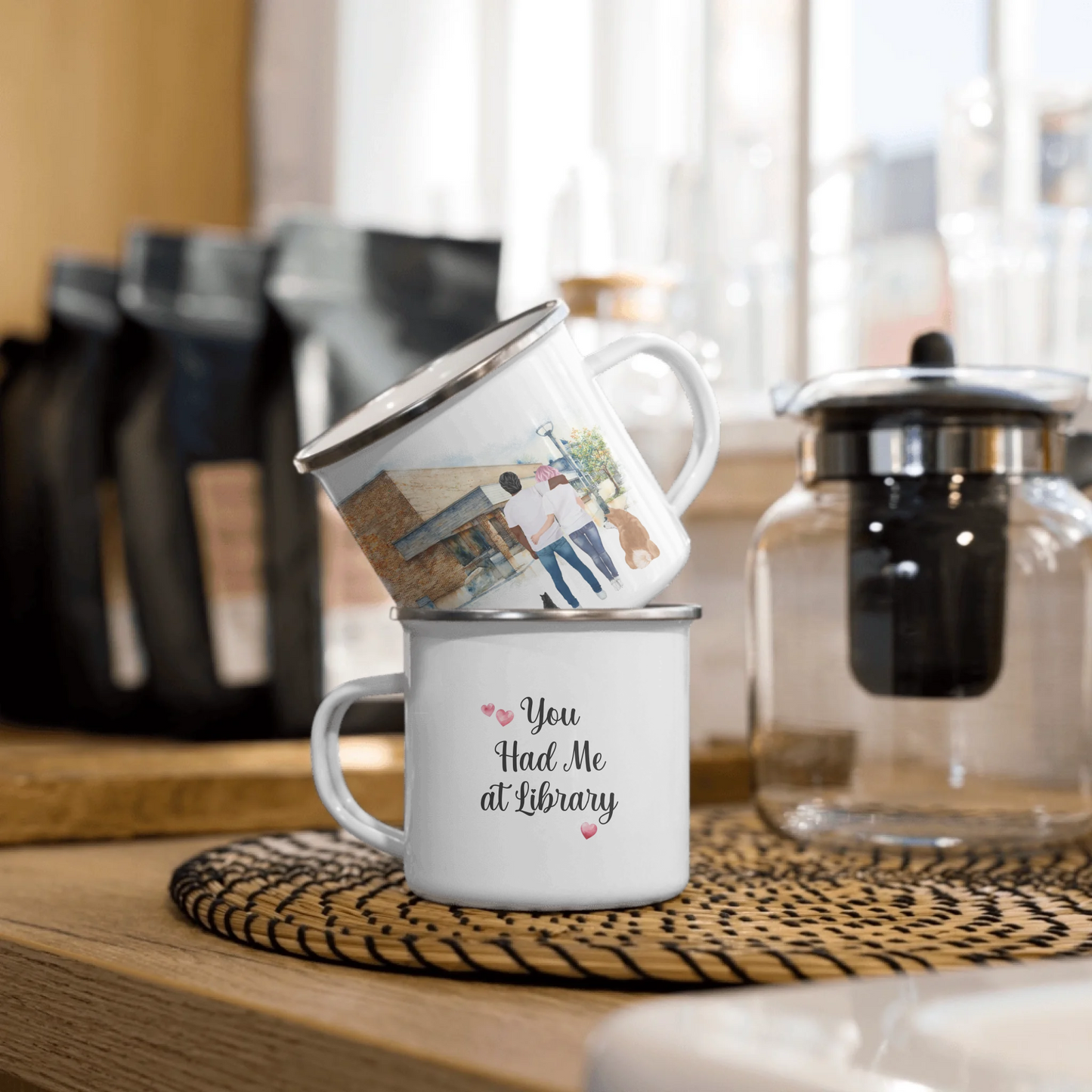 Personalized Couple & Pets – Mug (Ceramic/Enamel) | Choose Your Ann Arbor Library