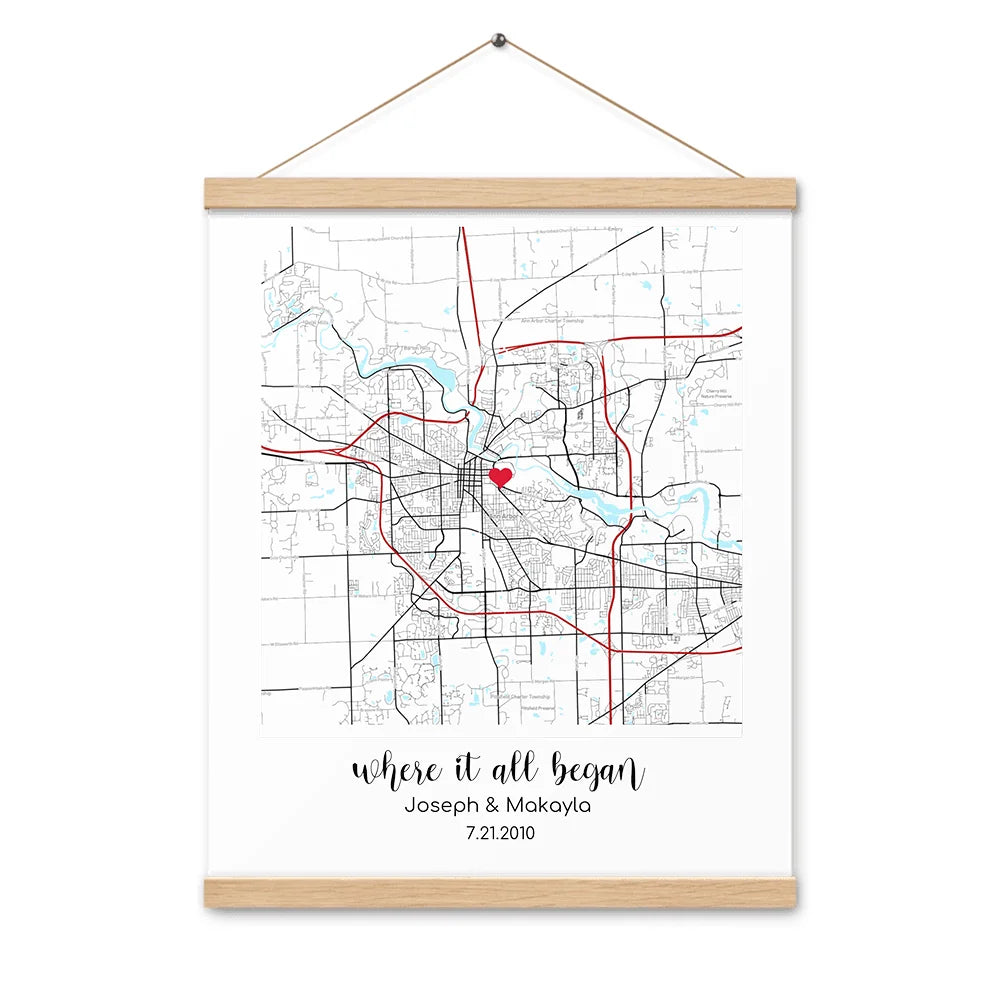 Personalized "Where It All Began" Map – Enhanced Matte Paper with Hanger | Gifts for Couples