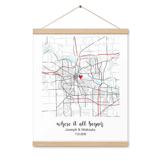 Personalized "Where It All Began" Map – Enhanced Matte Paper with Hanger | Gifts for Couples
