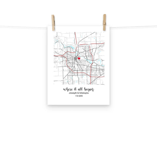 Personalized "Where It All Began" Map – Poster (Matte, Luster, Unframed, Framed) | Gifts for Couples