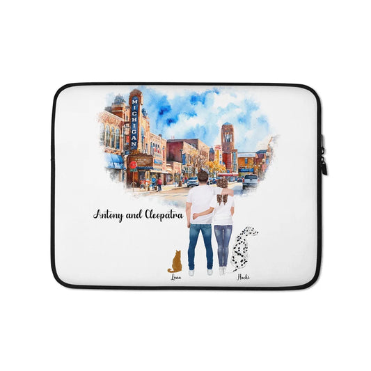 Personalized Couple & Pets – Laptop Sleeve | Downtown Ann Arbor