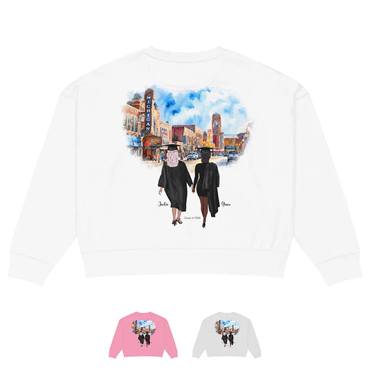 Personalized UM Graduation Best Friends – Women's Organic Crew Neck Sweatshirt | Downtown Ann Arbor