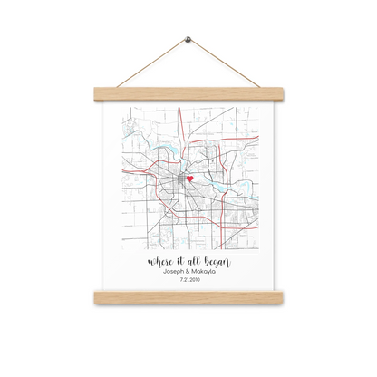 Personalized "Where It All Began" Map – 16x20 Enhanced Matte Paper with Hanger | Gifts for Couples