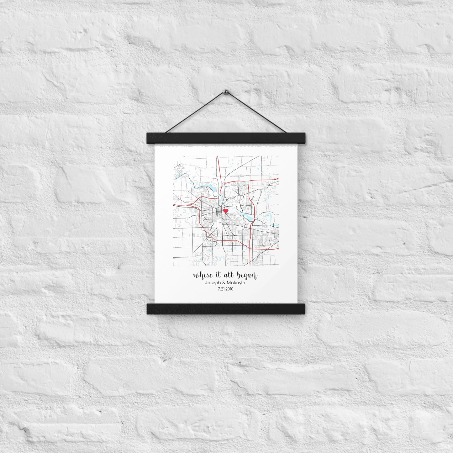 Personalized "Where It All Began" Map – Enhanced Matte Paper with Hanger | Gifts for Couples