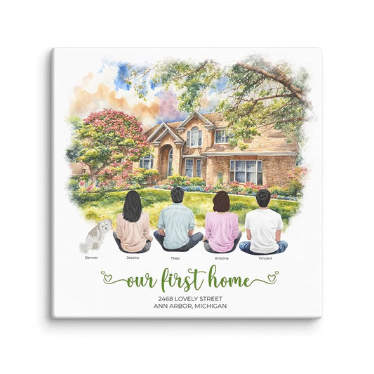 Personalized Watercolor Family Home | From Your Photos – Canvas Print