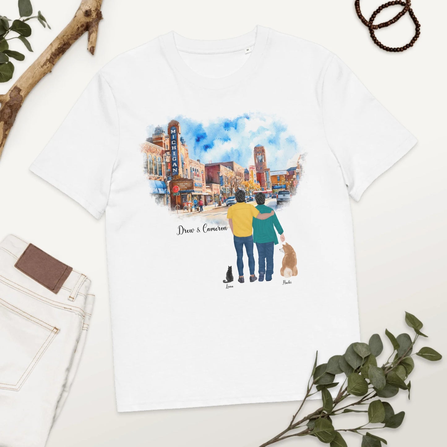 Personalized Male Duo – Organic Cotton T-Shirt | Downtown Ann Arbor