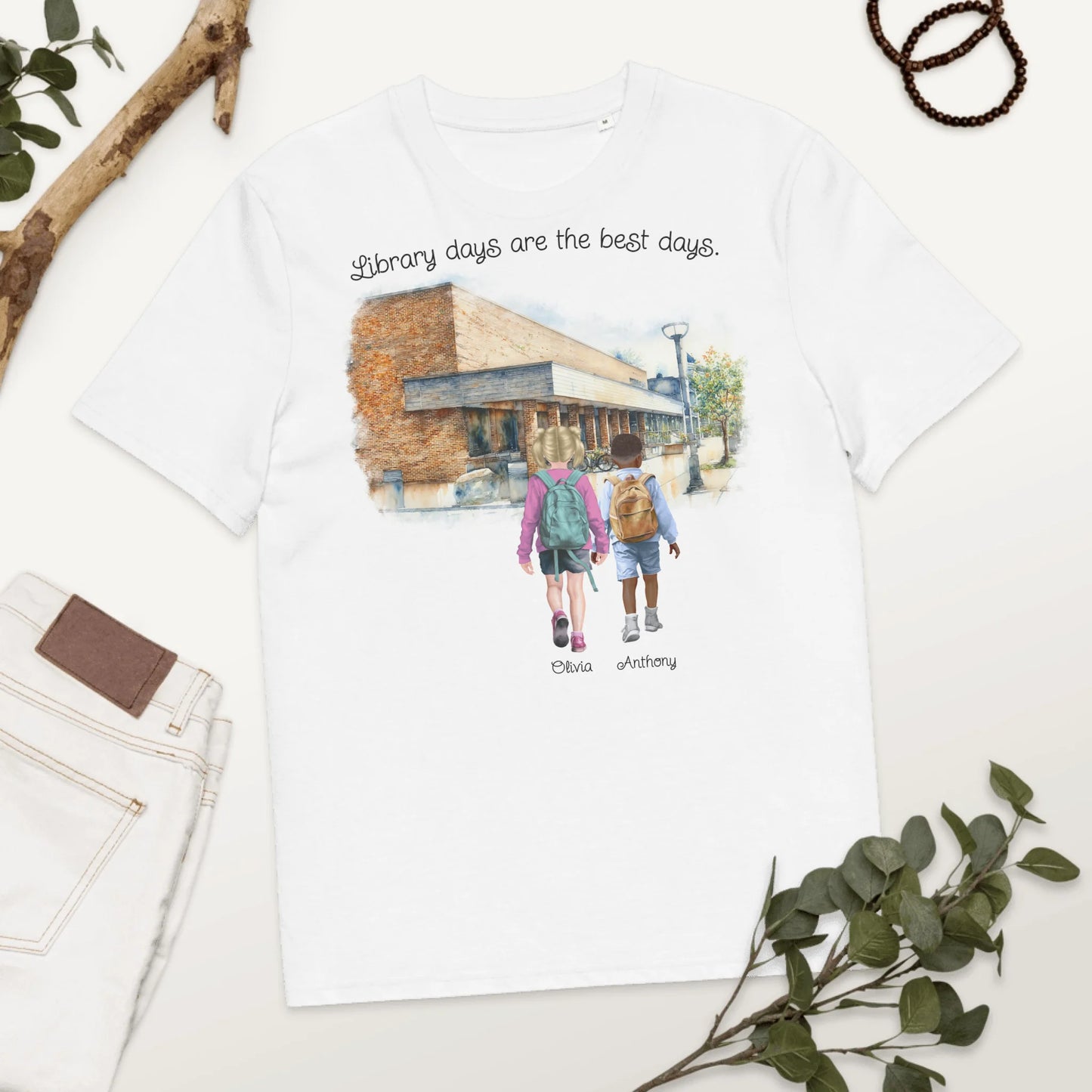 Personalized Library Buddies [Girl & Boy/Siblings] – Youth & Adult T-Shirts | Choose Your Ann Arbor Library