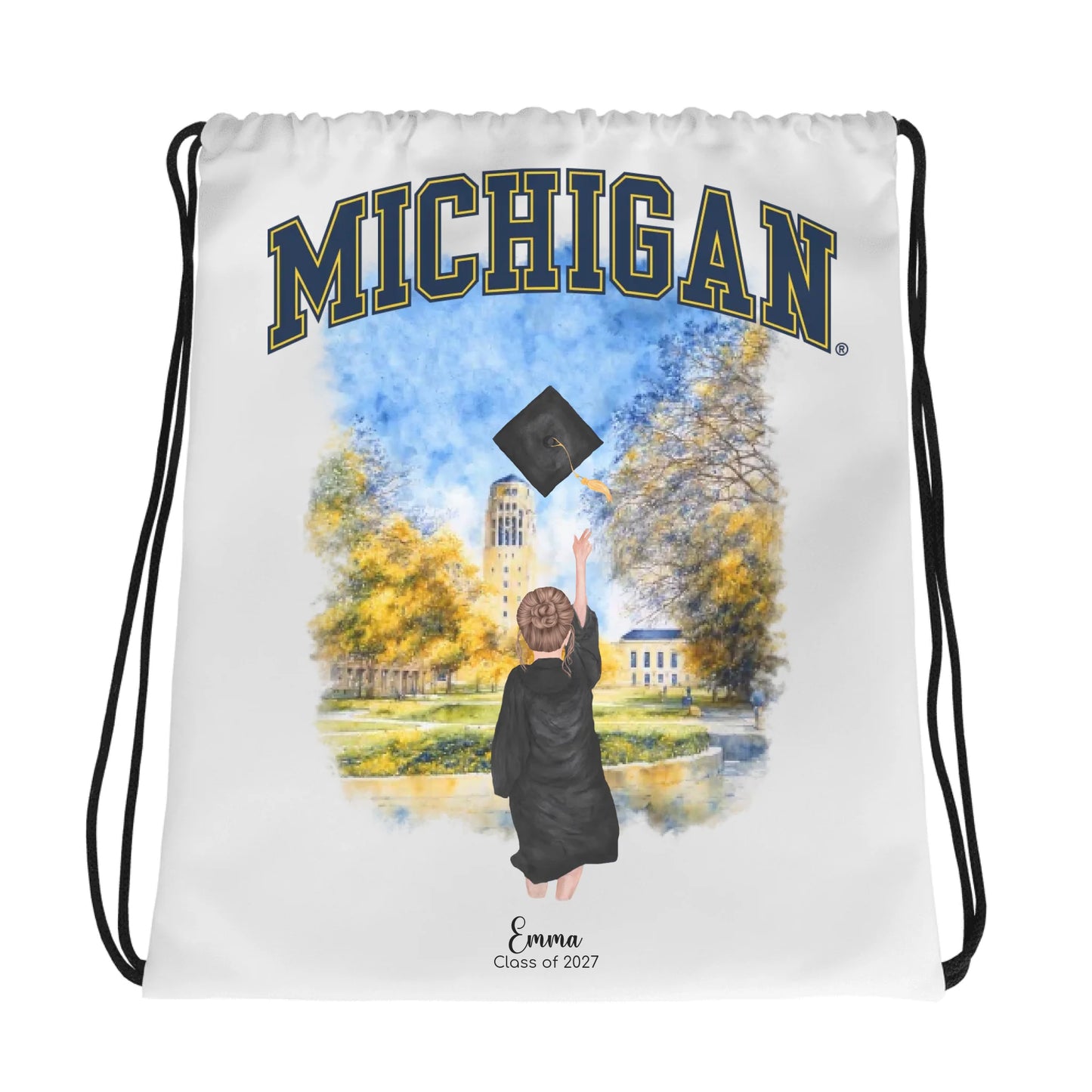 Personalized Michigan Graduation Girl – Drawstring Bag | Central Campus
