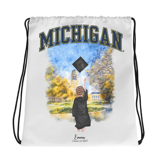 Personalized Michigan Graduation Girl – Drawstring Bag | Central Campus