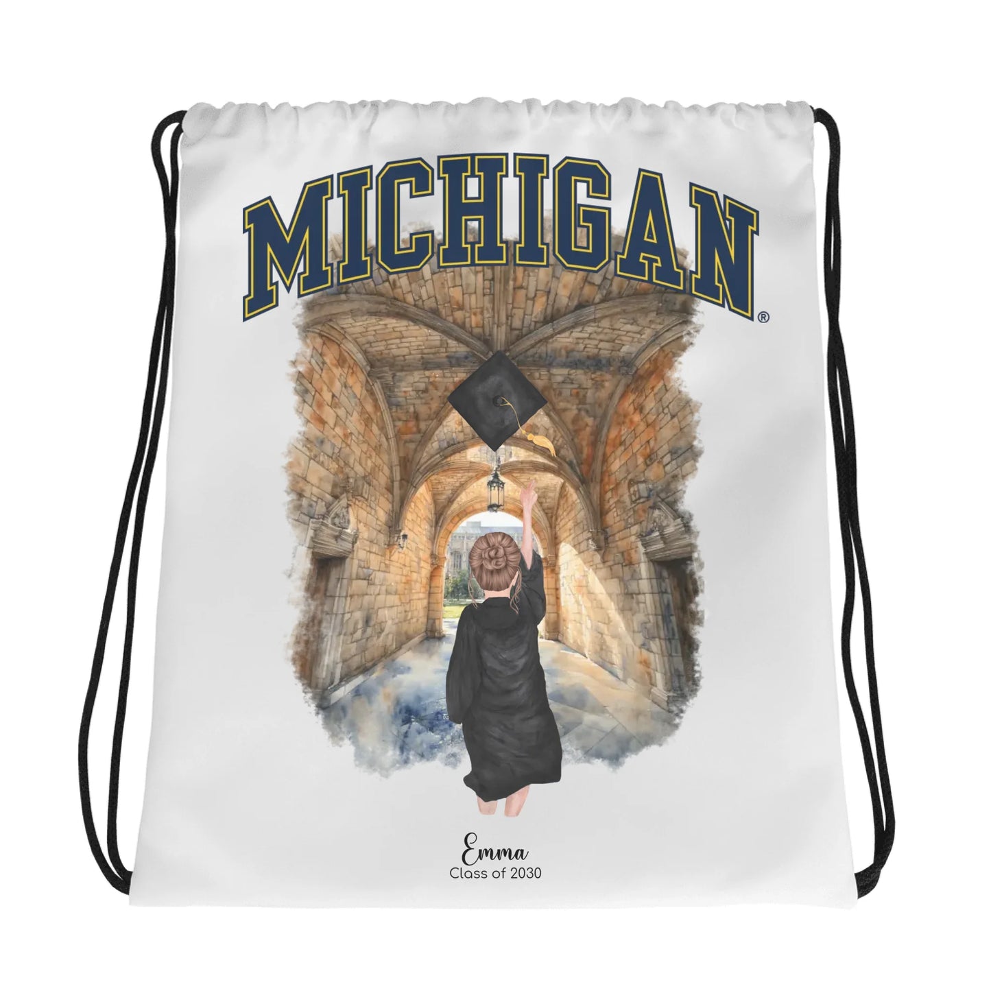 Personalized Michigan Graduation Girl – Drawstring Bag | Central Campus