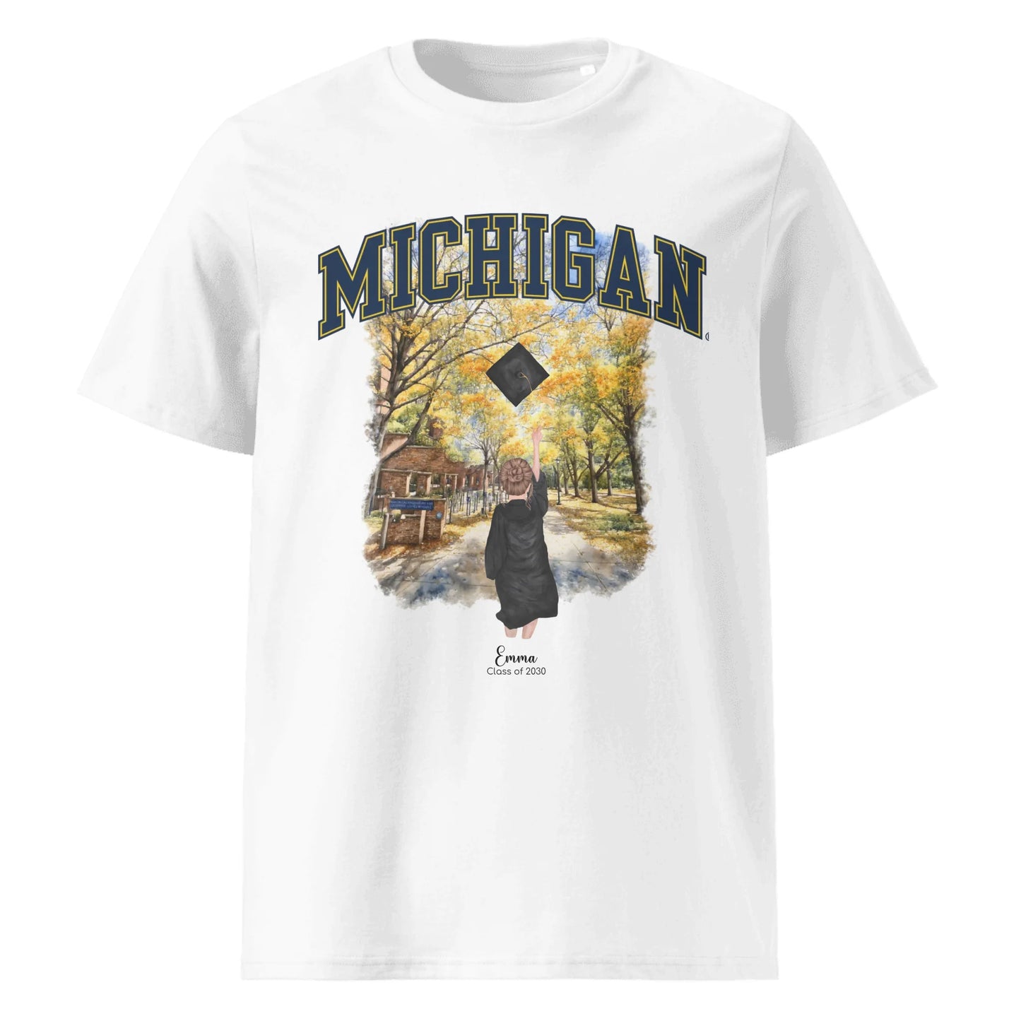 Personalized UofM Graduation Girl – Organic Cotton T-Shirt | North Campus