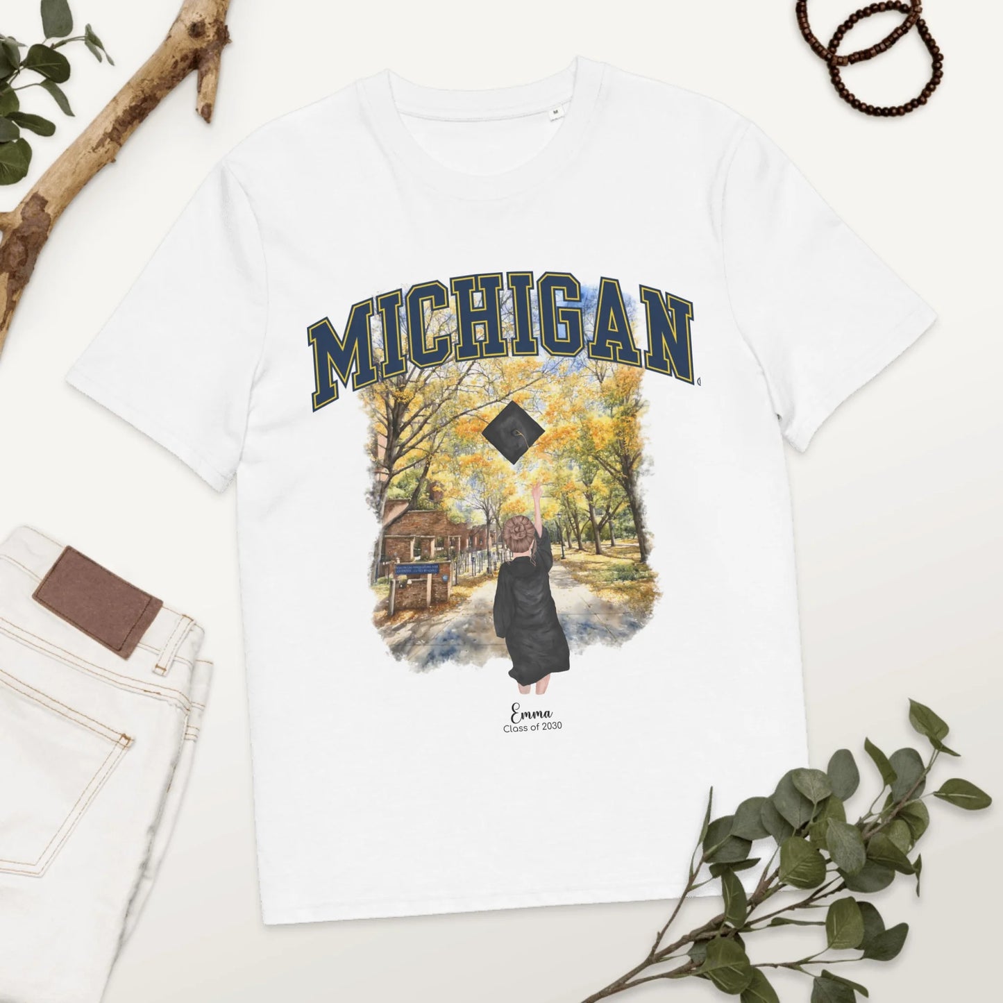 Personalized UofM Graduation Girl – Organic Cotton T-Shirt | North Campus