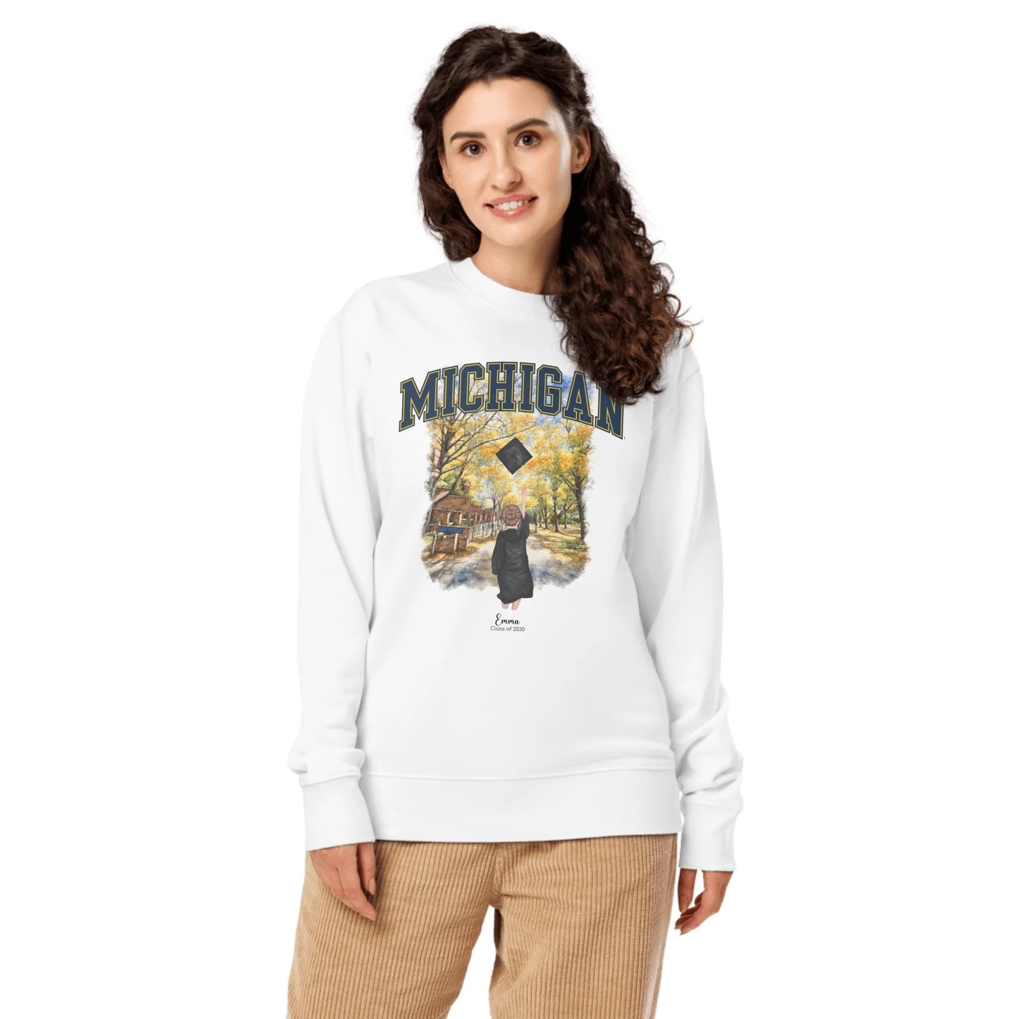 Personalized Michigan Graduation Girl – Eco-Friendly Sweatshirt | North Campus