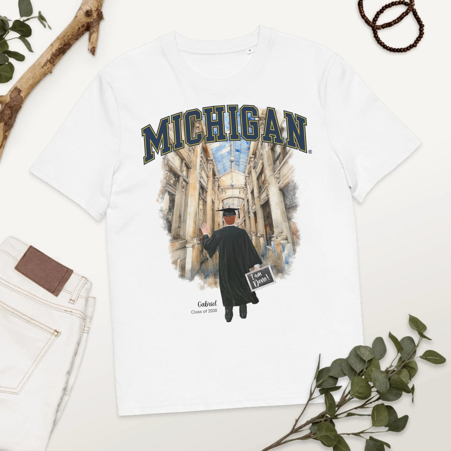 Personalized Michigan Graduation Guy – Organic Cotton T-Shirt | Nickels Arcade