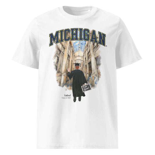 Personalized Michigan Graduation Guy – Organic Cotton T-Shirt | Nickels Arcade