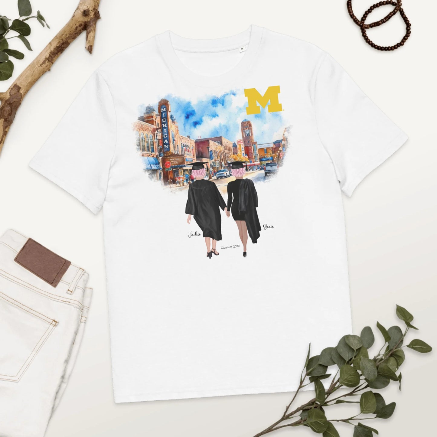 Personalized Michigan Graduation Best Friends – Organic Cotton T-Shirt | Downtown Ann Arbor