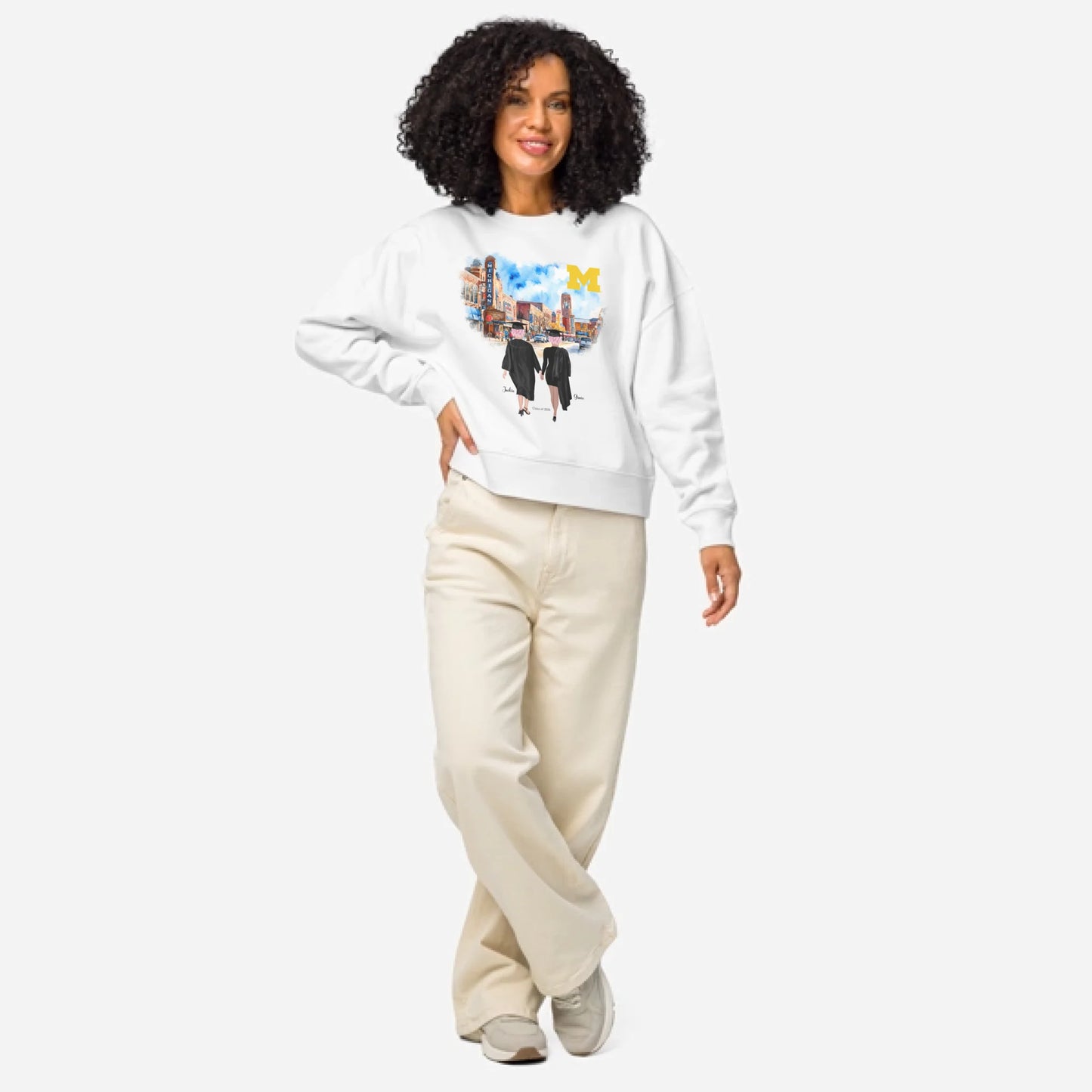Personalized UM Graduation Best Friends – Women's Organic Crew Neck Sweatshirt | Downtown Ann Arbor