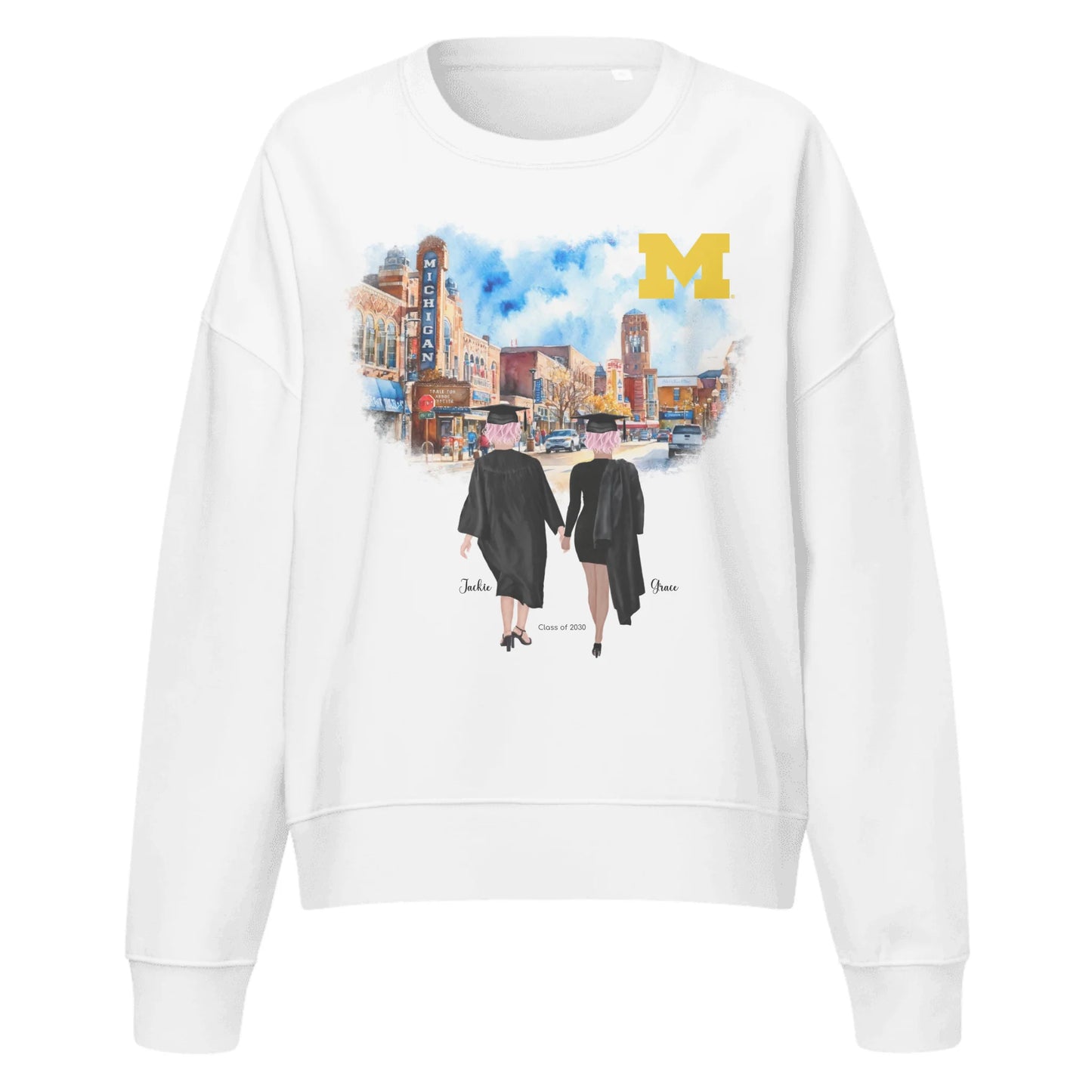 Personalized UM Graduation Best Friends – Women's Organic Crew Neck Sweatshirt | Downtown Ann Arbor
