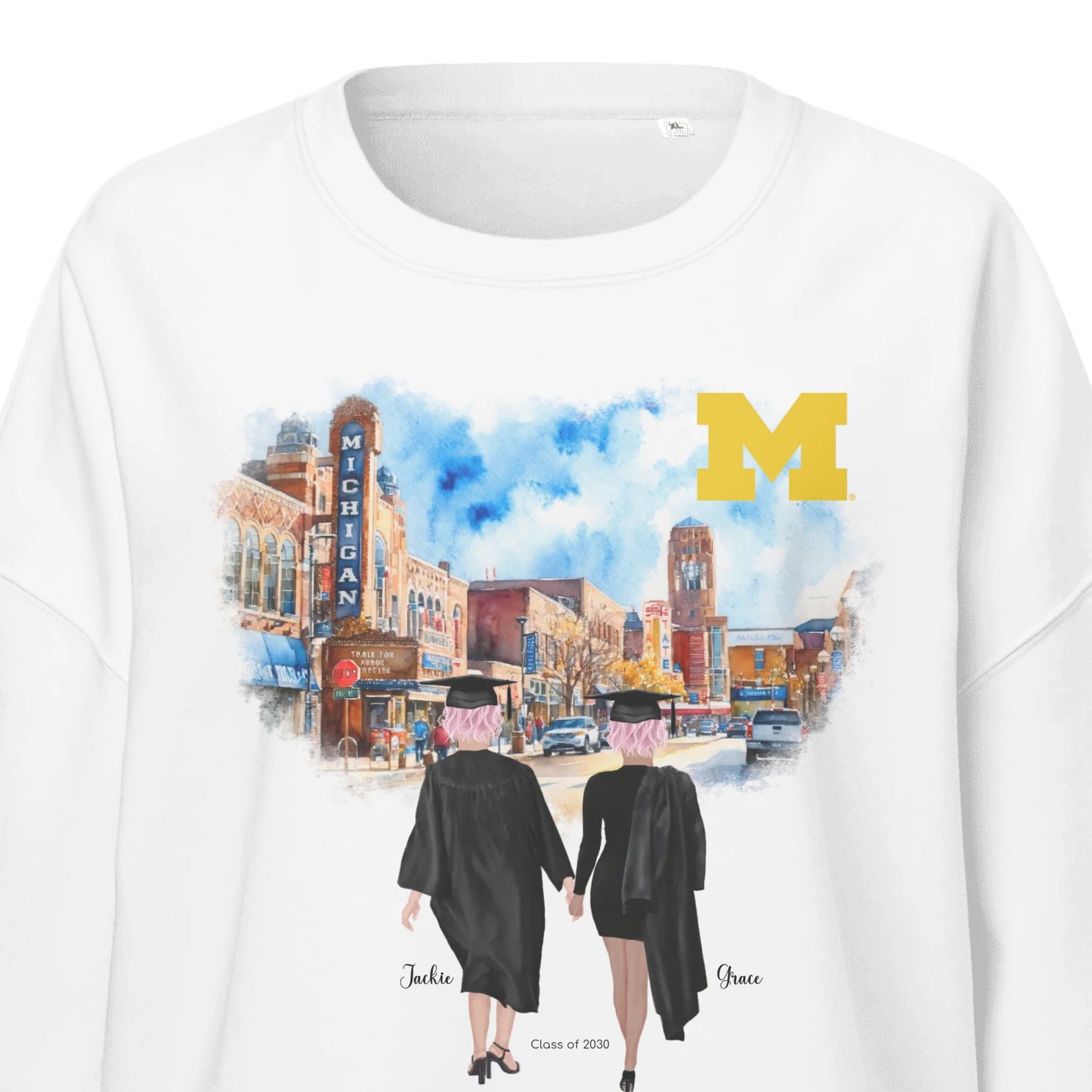 Personalized UM Graduation Best Friends – Women's Organic Crew Neck Sweatshirt | Downtown Ann Arbor
