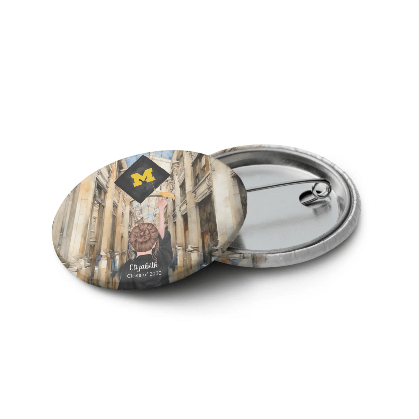 Personalized UM Graduation Girl – Set of Pin Buttons | Nickels Arcade