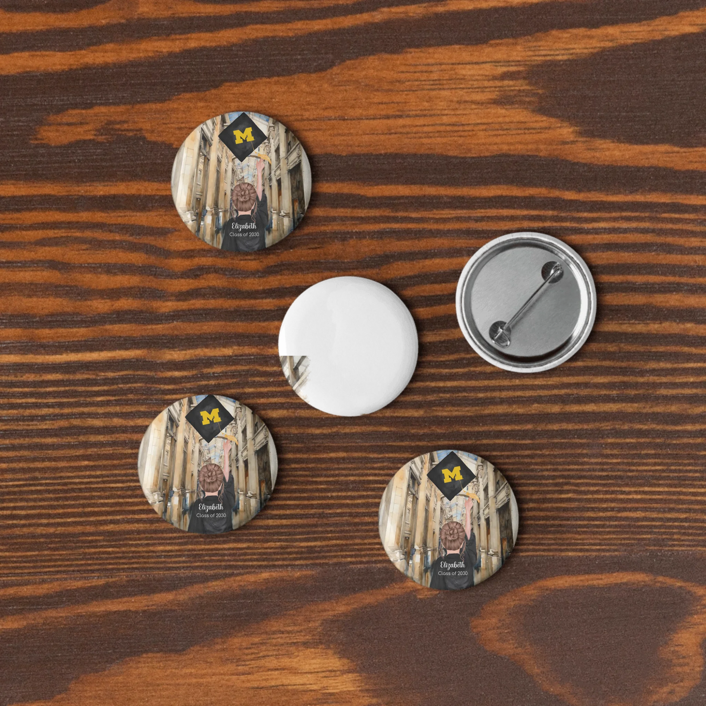 Personalized UM Graduation Girl – Set of Pin Buttons | Nickels Arcade