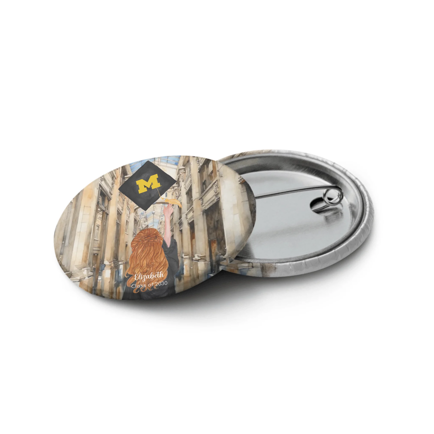 Personalized UM Graduation Girl – Set of Pin Buttons | Nickels Arcade